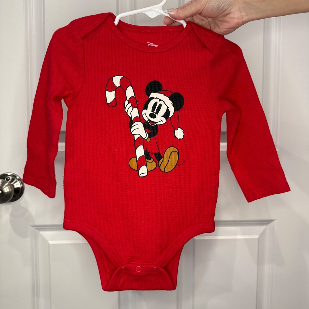 Disney Jumping Beans Mickey Mouse Christmas Red Bodysuit Baby Size 12 Months